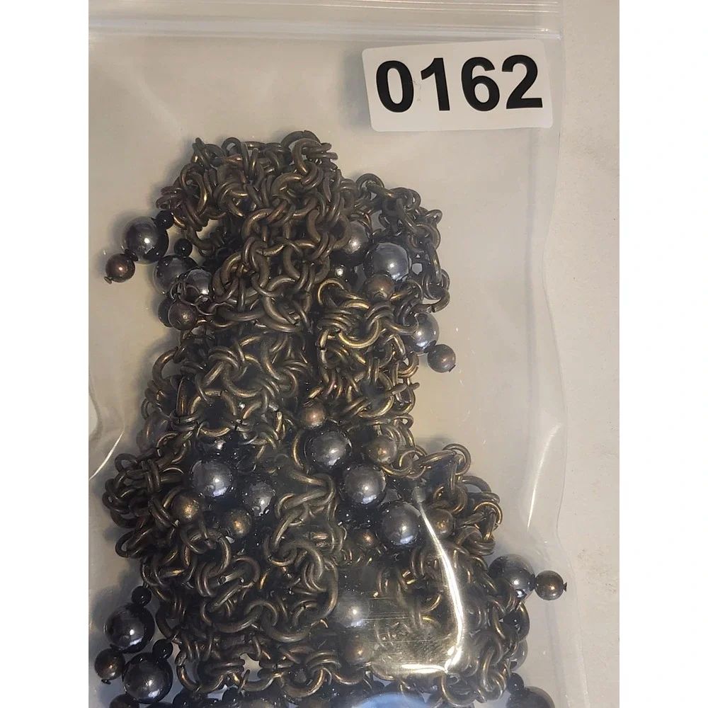 Brass Chainmail Bib Necklace Silver Sphere Bead Tiered Statement 18-21in